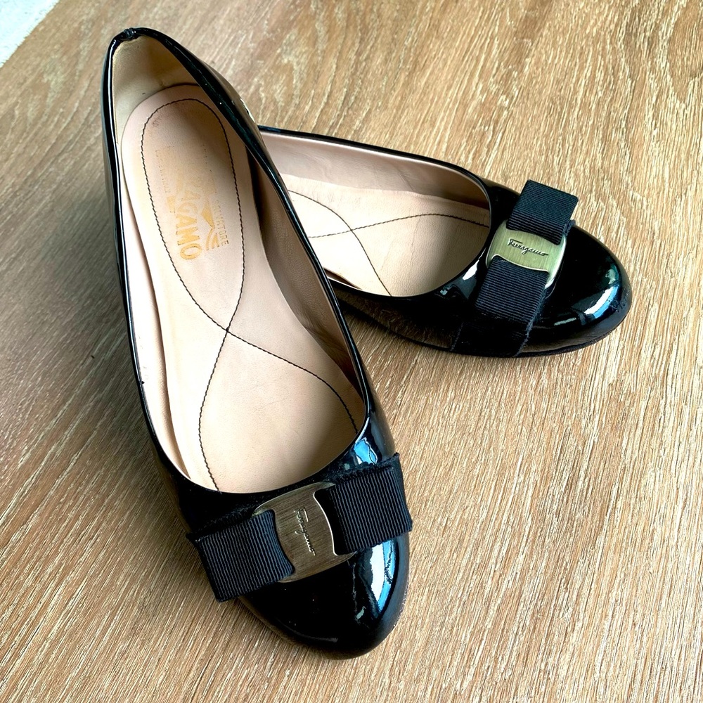 Salvatore Ferragamo Black Patent Varina Ballet Flats 6.5